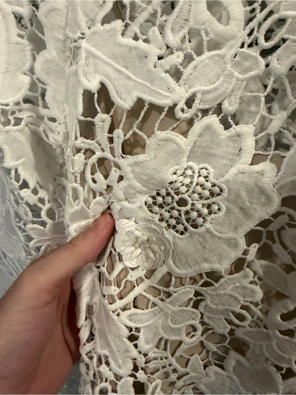 L'Academie Delphine White Floral Lace High-Neck Mini Dress - Picture 6 of 12